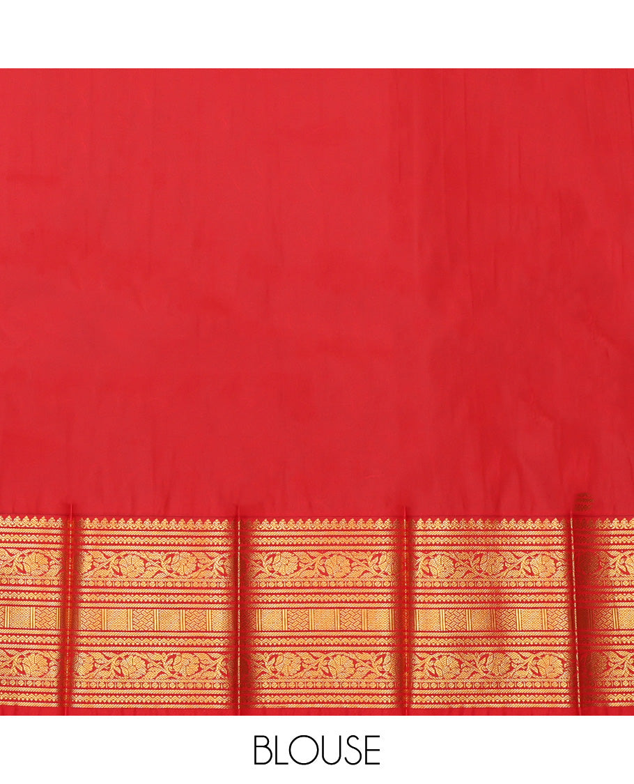 Blue Budget Silk Saree, Enthralled with Zari Buttas, Complemented by Contrast Traditional Zari Border, a Jaal Pallu and a Contrast Blouse