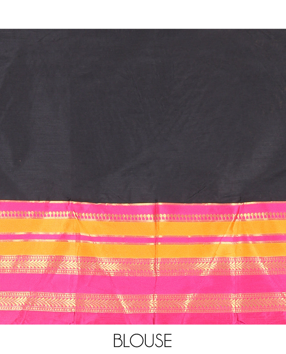 Black-Rani Pink Semi-Silk Half-Saree