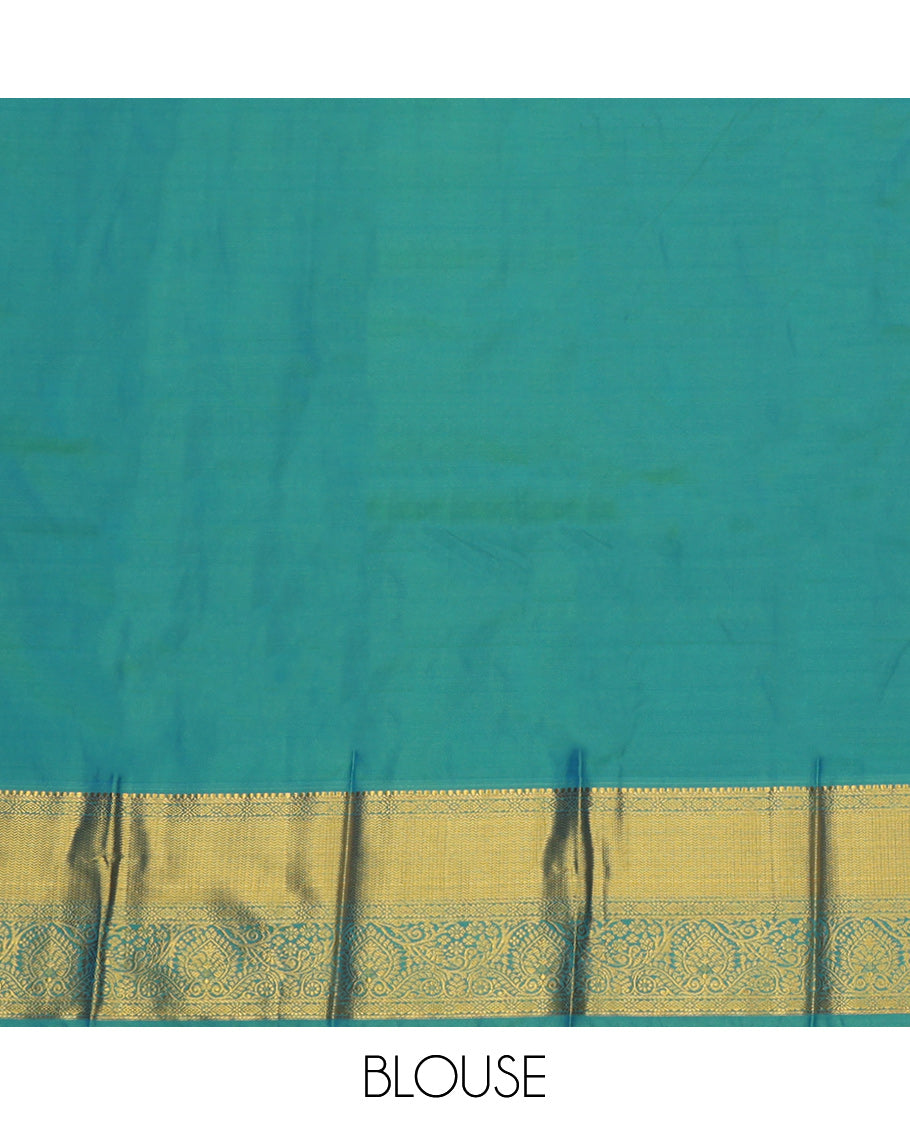 Green Budget Silk Saree, Woven with Zari Buttas, a Contrast Traditional Zari Border, Grand Pallu, and a Contrast Blouse