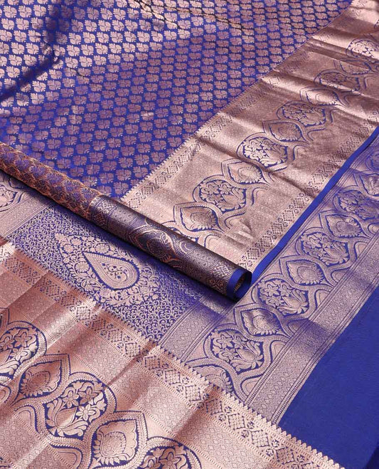 Blue floral buttas kancheepuram silk saree with self border of  intricate zari design border & floral design pallu