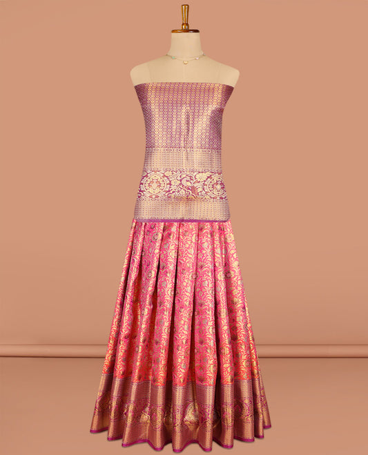 Pink Pure Silk Pavadai Material Set