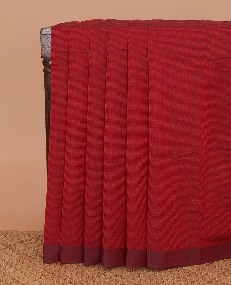 Maroon sparesly striped Mangalagiri Cotton saree, contrast plain border, and contrast kalamkari floral printed blouse