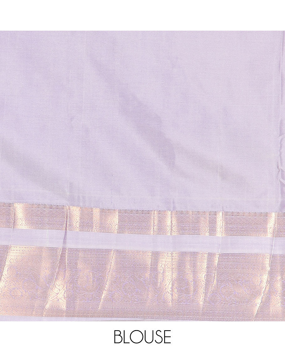 Blue floral zari buttas budget silk saree, contrast traditional zari design border, and zari-rich pallu