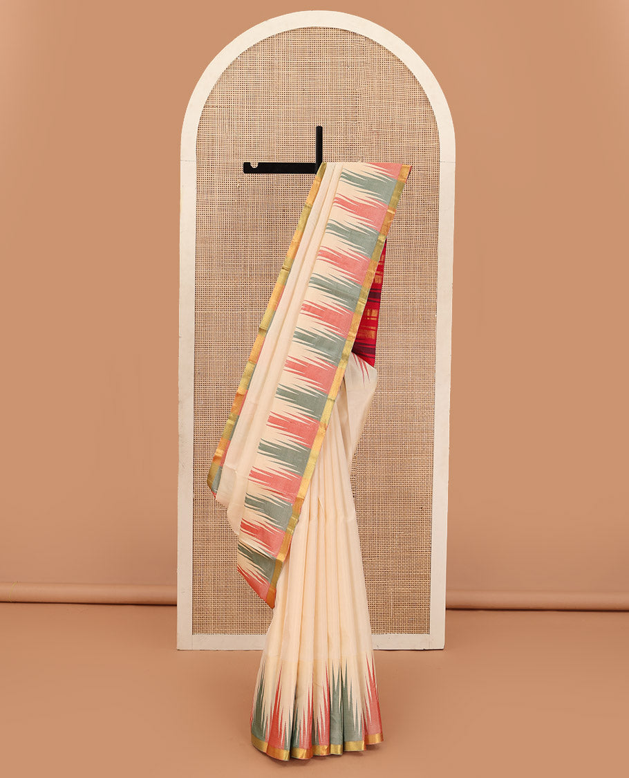 Sandal plain Bangalore silk saree, contrast ganga jamuna temple border, and temple design pallu