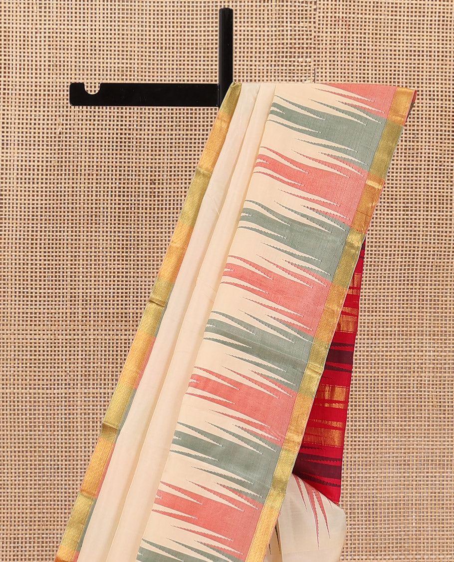 Sandal plain Bangalore silk saree, contrast ganga jamuna temple border, and temple design pallu