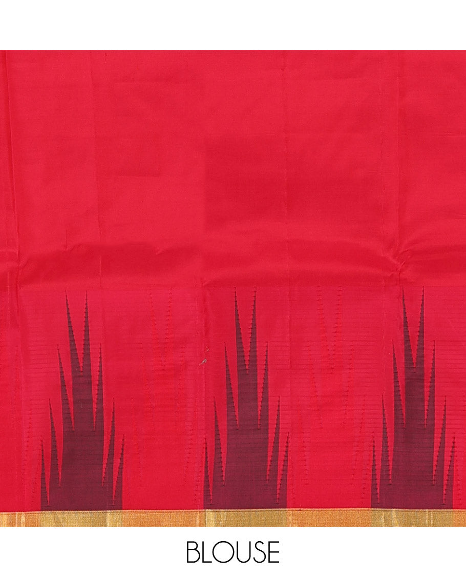 Sandal plain Bangalore silk saree, contrast ganga jamuna temple border, and temple design pallu