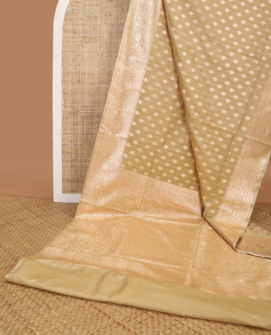 Sandal floral buttas semi banaras nylon saree with contrast traditional zari design border & floral zari design pallu