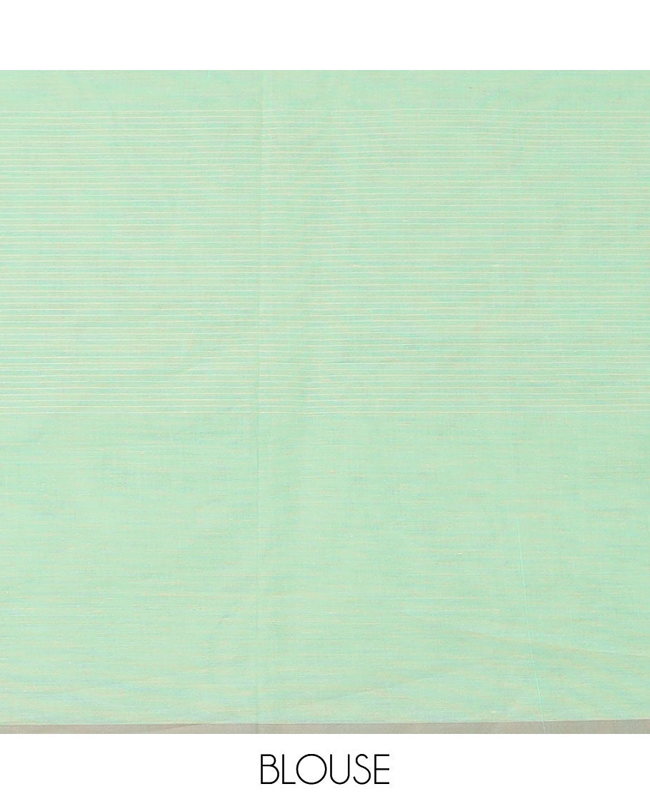 Green striped and floral buttas coimbatore cotton saree, floral design pallu