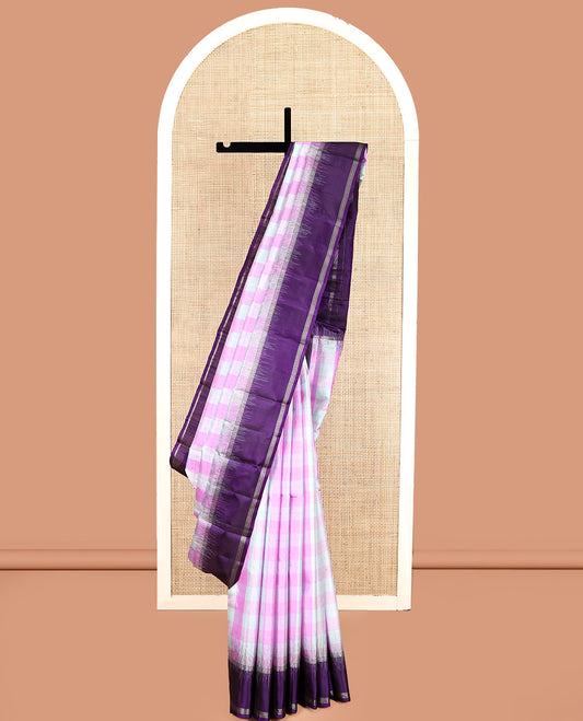 Multi-Color Checked Kanchipuram Silk Saree, Complemented by a Contrast Bodi Border, Checked Pallu, and a Contrast Blouse