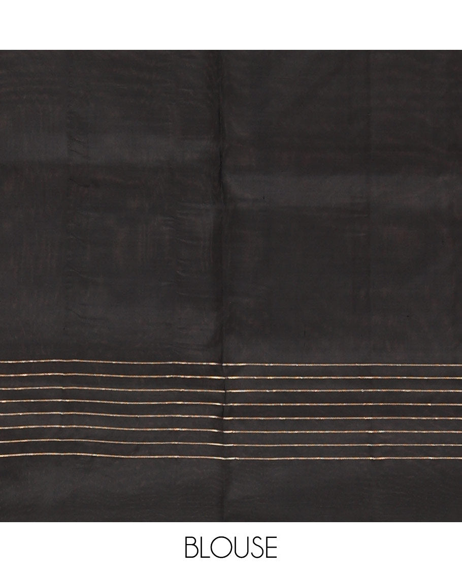 Red zari buttas soft silk saree, contrast zari checked border of peacock motifs & traditional motifs steeped pallu