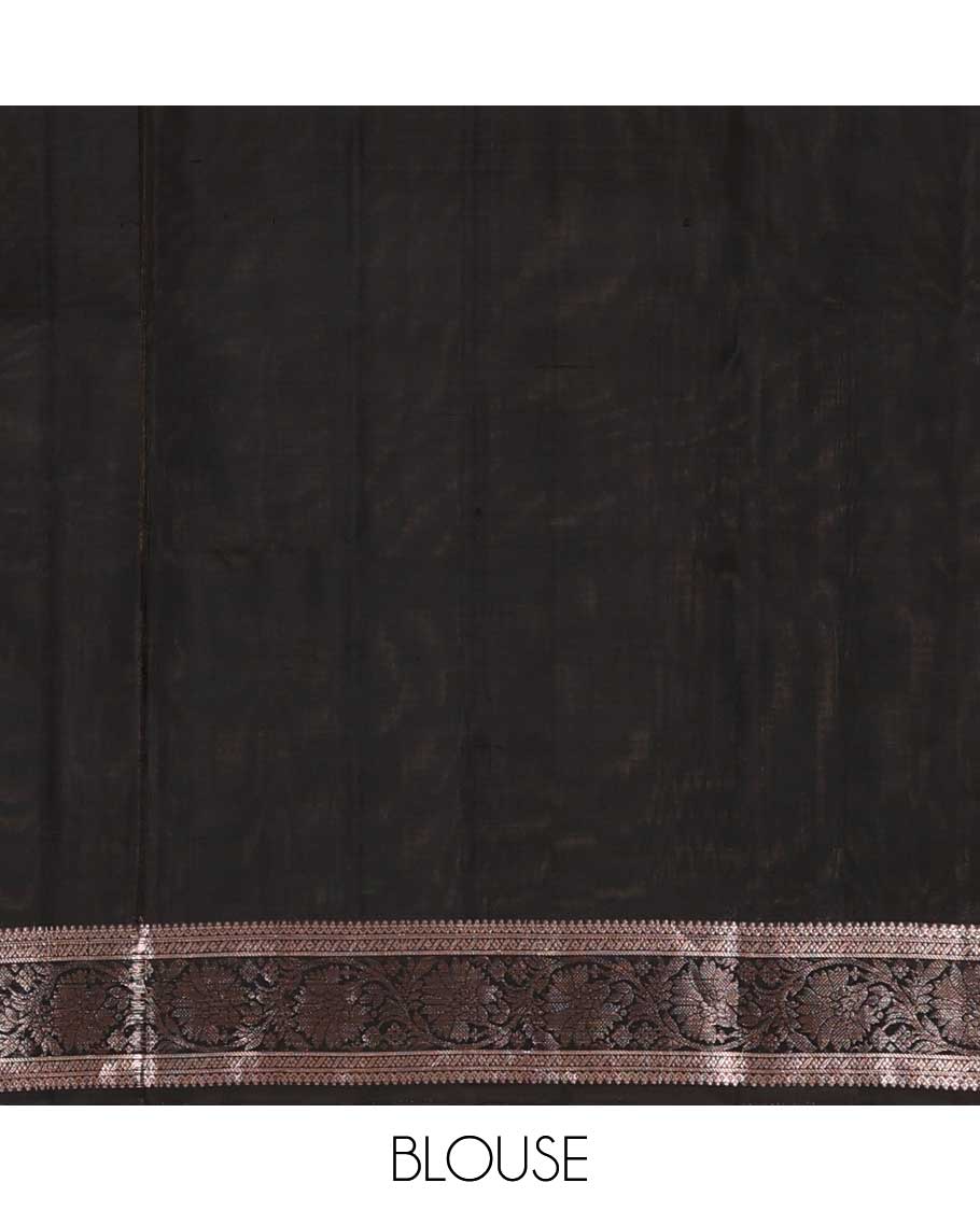 Black manga and pichwai lotus buttas soft silk saree, zari border of thilakam mokku and kodi visiry designs, and intricate pallu