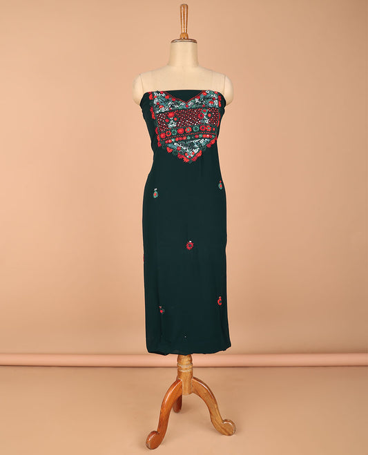 Green chudidhar material challa flower print georgette top with santoon material pants & challa work dupatta