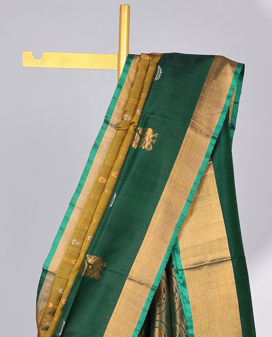 Brown striped floral uppada silk saree with contrast zari design & intricate zari design pallu