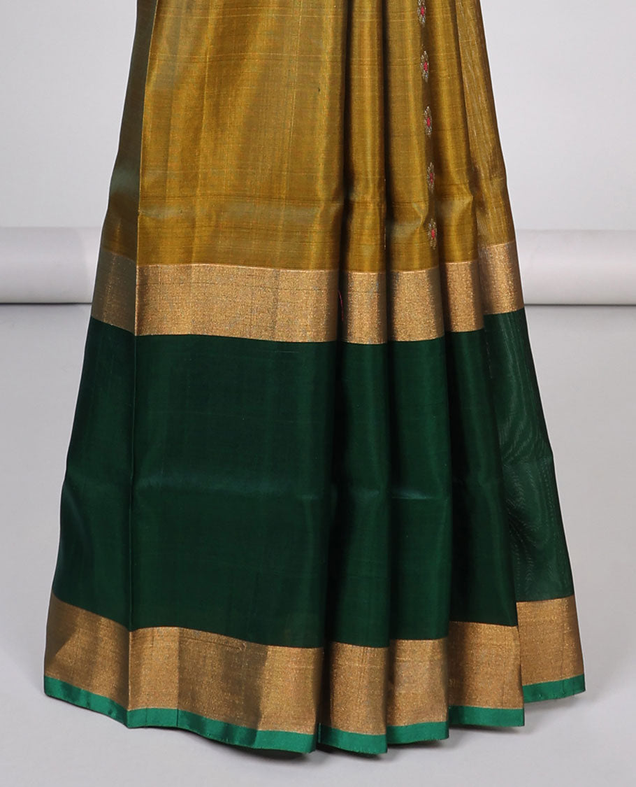 Brown striped floral uppada silk saree with contrast zari design & intricate zari design pallu