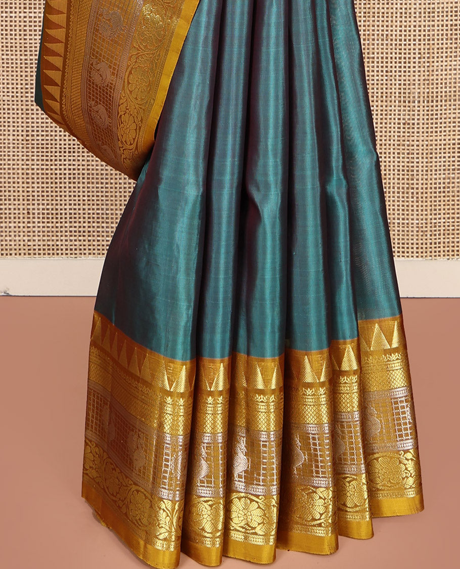 Green Venkatagiri Silk Saree,  Detailed with Zari Buttas All Over Its Body, Complemented by a Contrast Traditional Zari Design Border, Grand Jaal Pallu, and Paired with a Contrast Blouse