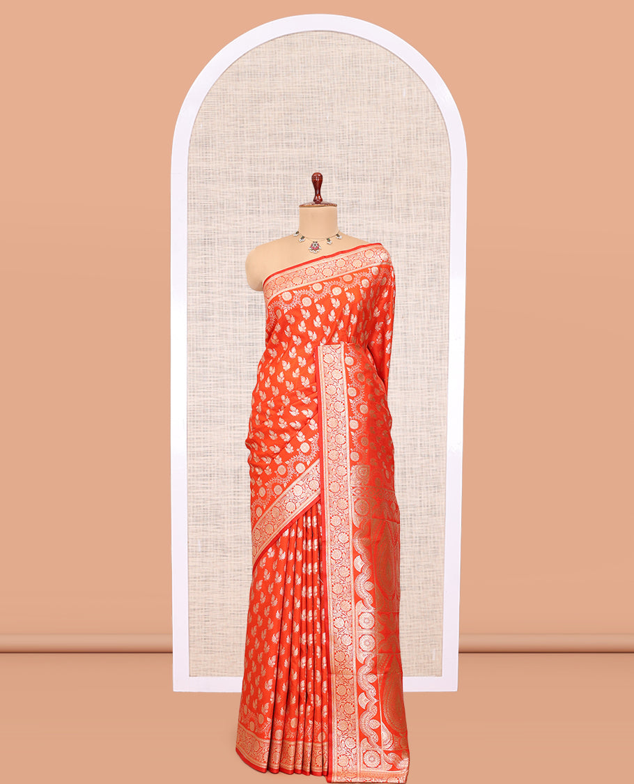 Orange Semi-Banaras Nylon Saree