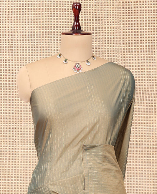Borderless Green Zari Striped Arani Saree, a Pallu of Zari Stripes, and a Matching Blouse