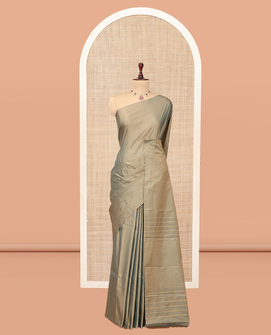 Borderless Green Zari Striped Arani Saree, a Pallu of Zari Stripes, and a Matching Blouse