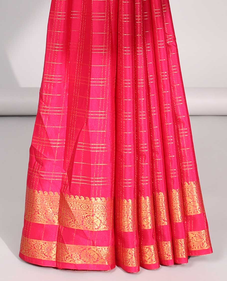 Pink striped art mysore silk saree with self zari design border & striped zari pallu