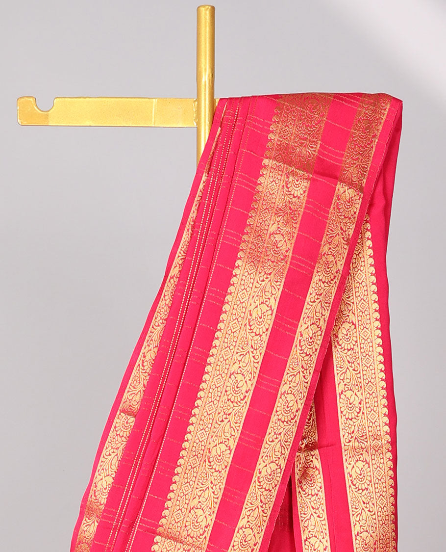 Pink striped art mysore silk saree with self zari design border & striped zari pallu