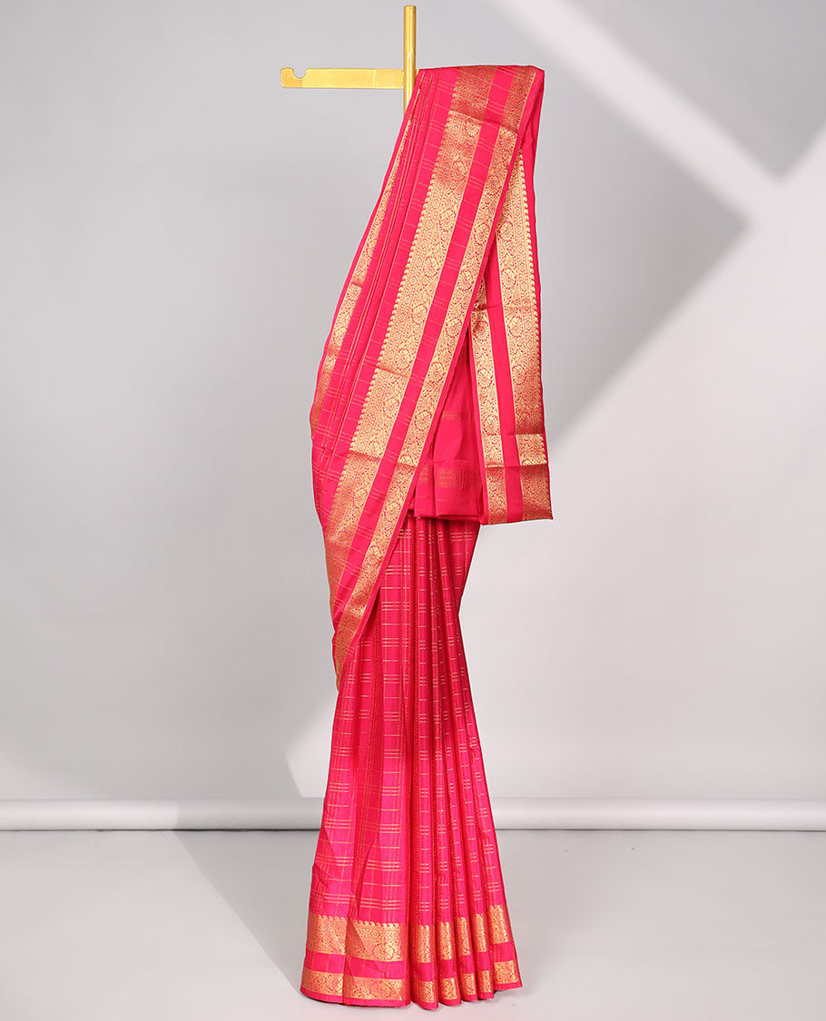 Pink striped art mysore silk saree with self zari design border & striped zari pallu