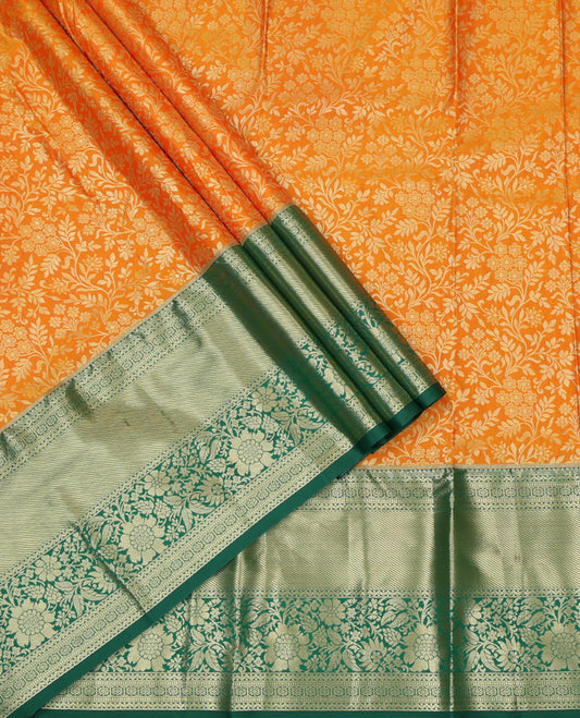 Orange Jacquard Art Silk Pavadai Material, Contrast Traditional Zari Border, a Contrast Blouse