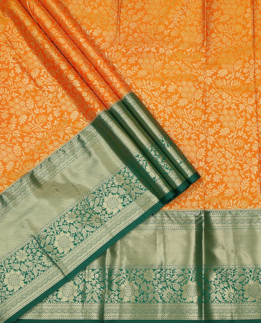 Orange Jacquard Art Silk Pavadai Material, Contrast Traditional Zari Border, a Contrast Blouse