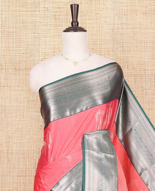 Pink Budget Silk Saree, Woven with Zari Buttas on Its Body, Complemented by a Contrast Traditional Zari Design Border, Intricately Designed Pallu, and Paired with a Contrast Blouse