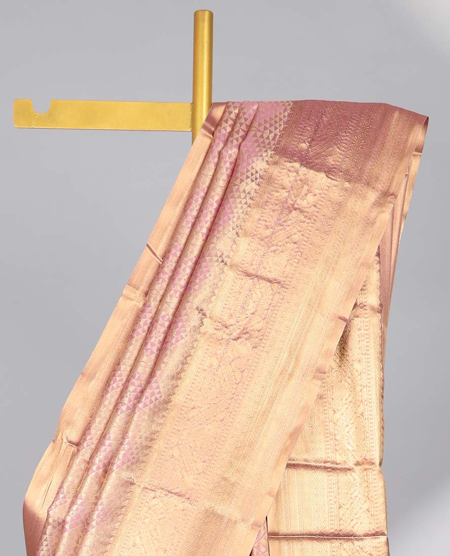 Multi-color geometric design budget silk saree with contrast zari border & striped pallu
