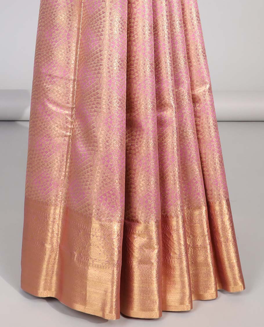 Multi-color geometric design budget silk saree with contrast zari border & striped pallu