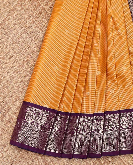 Orange Budget Silk Saree, Delicately Woven with Zari Buttas and Stripes on Its Body, Complemented by a Contrast Traditional Zari Design Border, Grand Jaal Pallu, and Paired with a Contrast Blouse