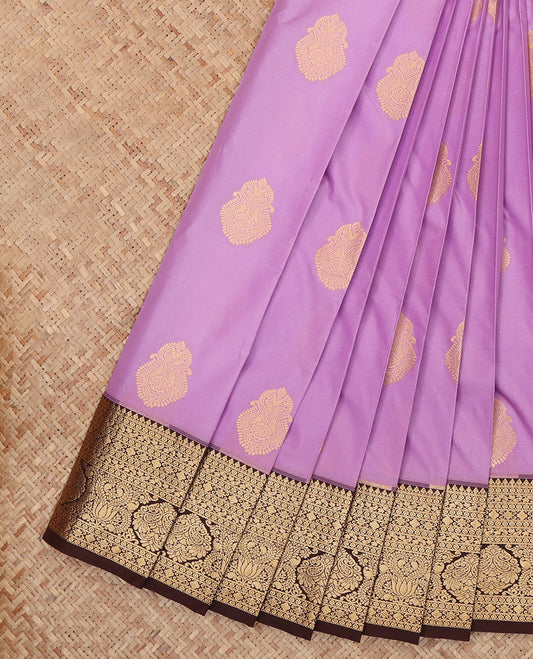Lavender Budget Silk Saree, Woven with Zari Buttas, a Contrast Traditional Border, Grand Pallu, and a Contrast Blouse