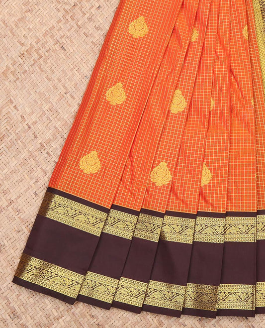 Orange Contrast Zari Butta and Checks Budget Silk Saree