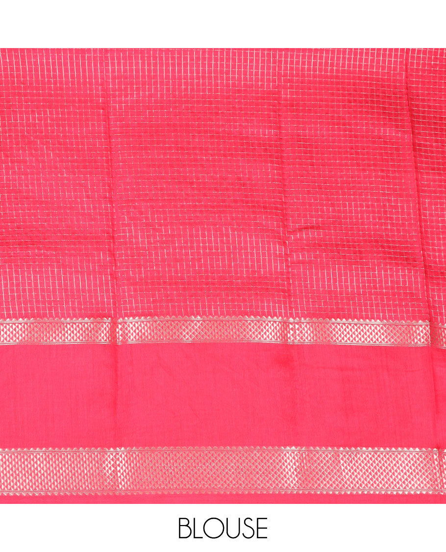 Purple zari checked assam silk saree, contrast traditional zari border, and pallu of zari designs