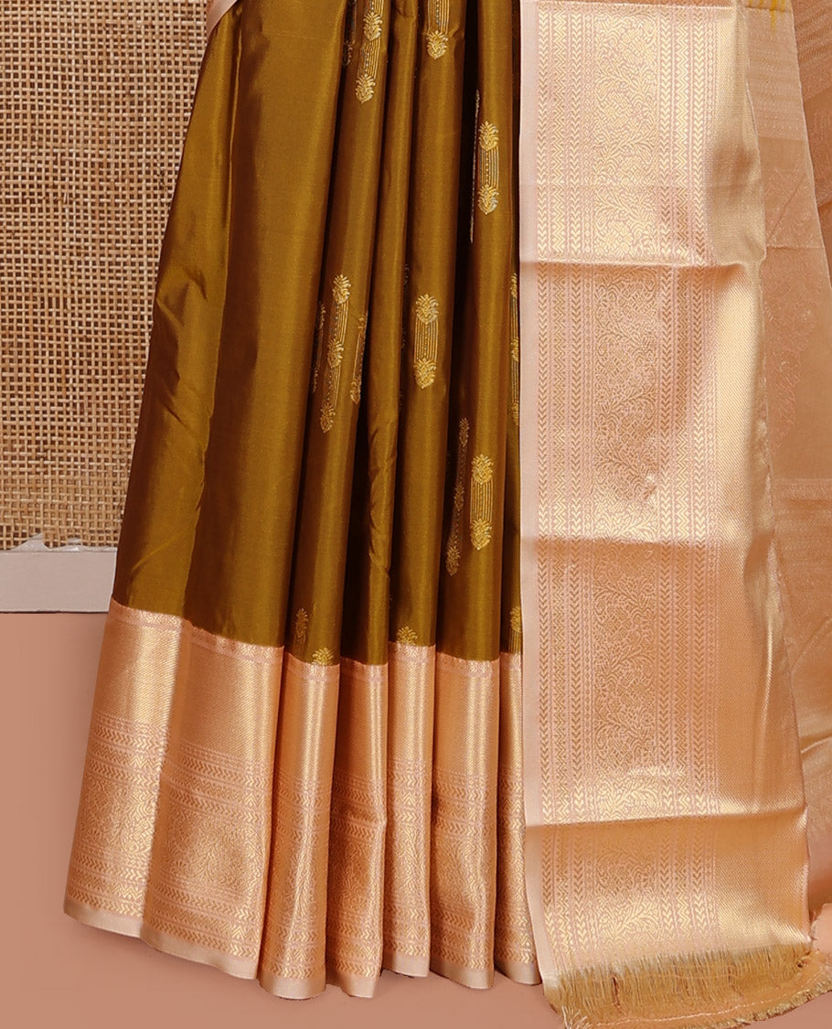 Mustard Budget Silk Saree, Sparsely Woven with Zari Buttas on Its Body, Complemented by a Contrast Traditional Zari Design Border, Intricately Designed Pallu, and Paired with a Contrast Blouse