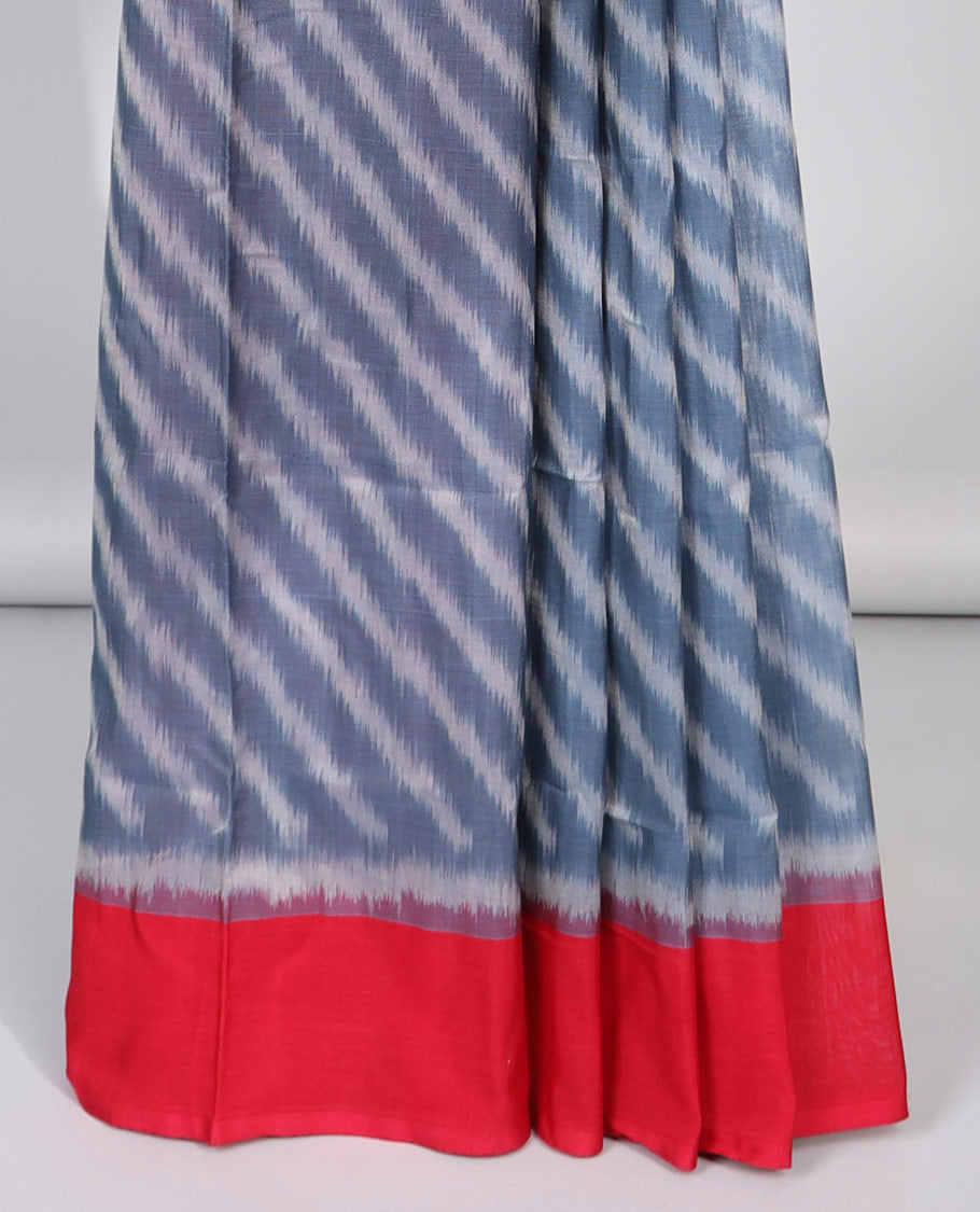 multi Colour and blue striped design ikkat cotton saree with contrast plain border & geometric design pallu