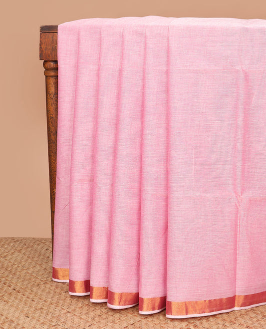 Green plain jute cotton saree, zari border, and striped pallu