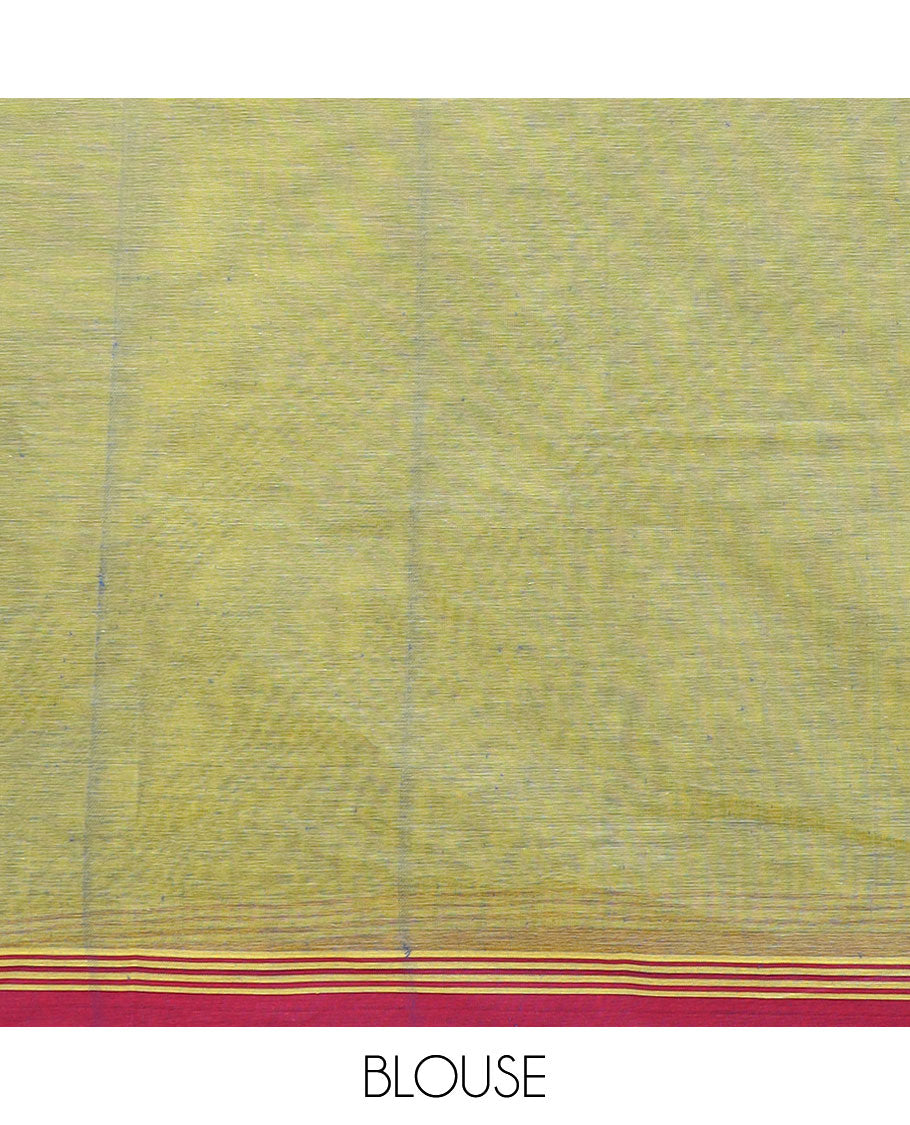Green thread buttas Kanchi cotton saree, contrast border and pallu of floral designs