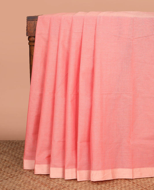 Pink Sparsely Striped Mangalagiri Cotton Saree Subtly Made a Plain Border, and Self-Pallu of Stripes