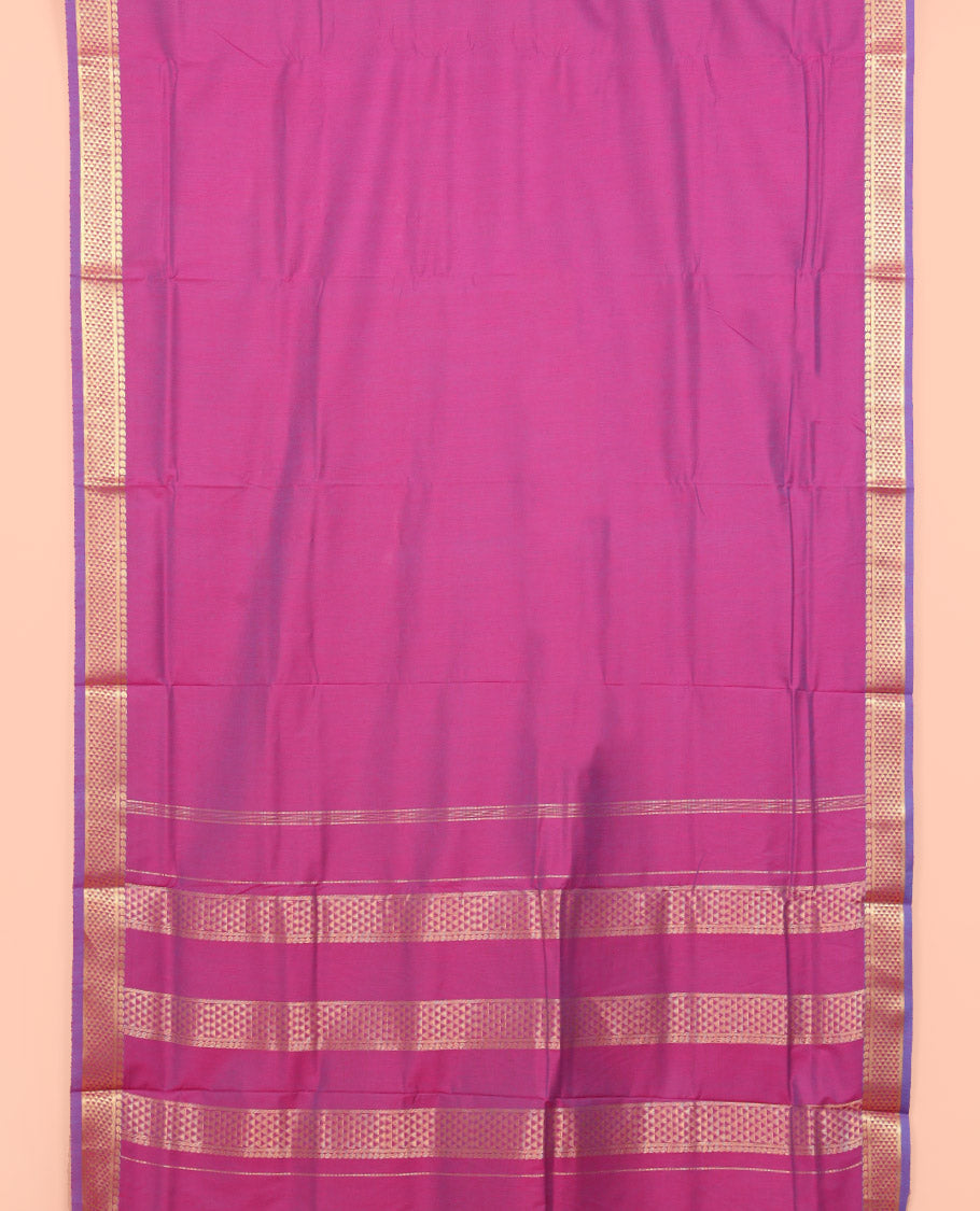 Pink Plain Nine Yard Cotton Saree, Complemented by Contrast Traditional Zari Border of Ara Maadam Designs, Pallu of Ara Maadam Designs, and Comes Without a Blouse