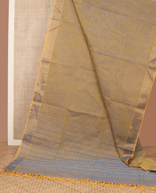 Mustrad striped jute cotton saree, zari border & striped pallu