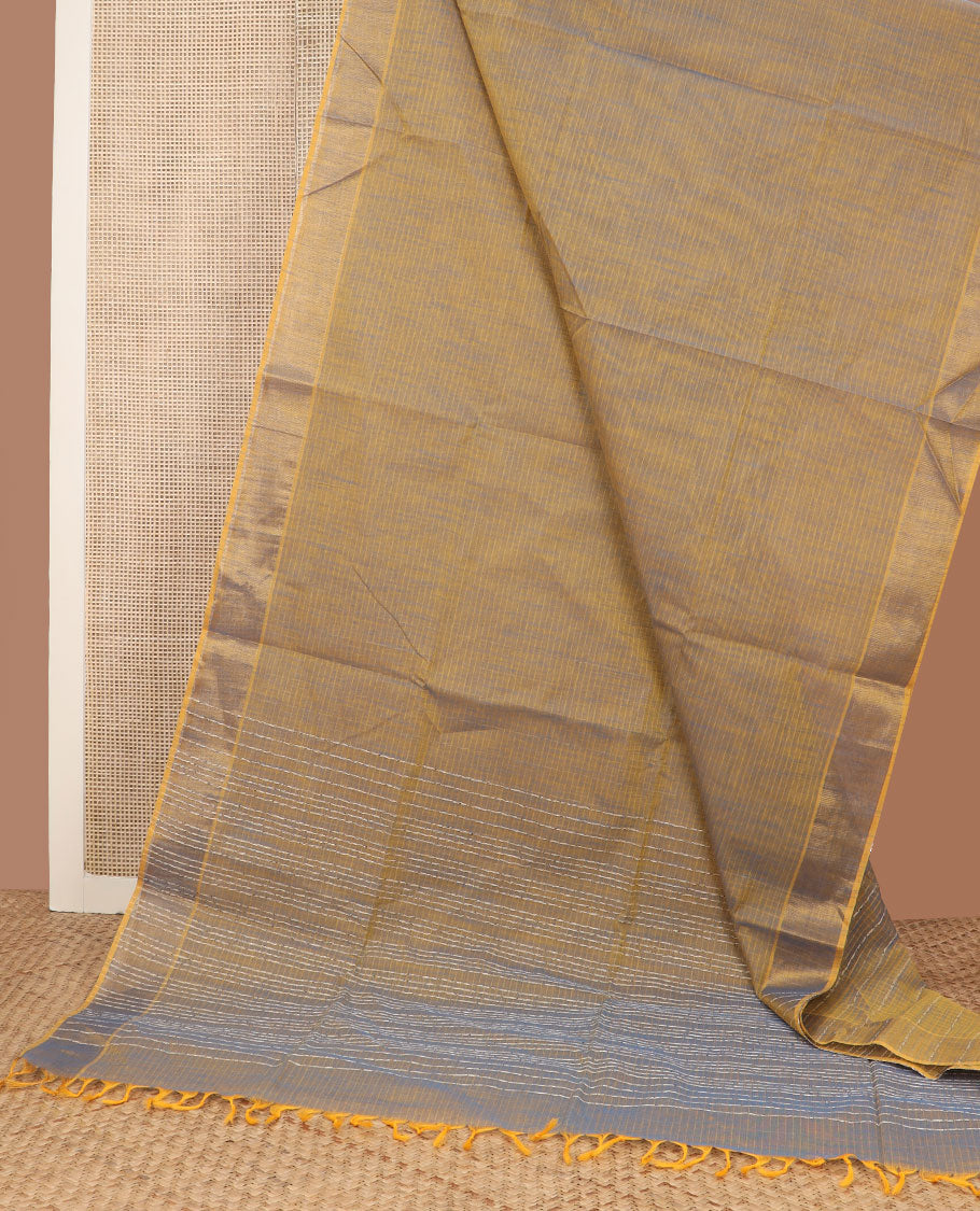 Mustrad striped jute cotton saree, zari border & striped pallu