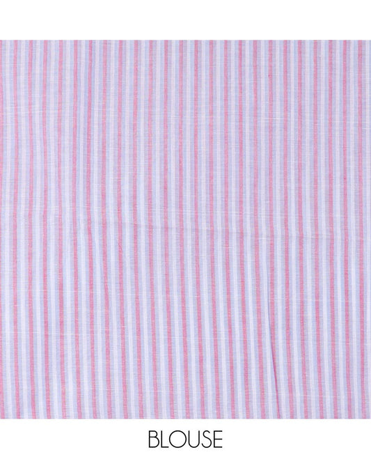 Pale blue vertically striped jute cotton saree, zari border and striped pallu