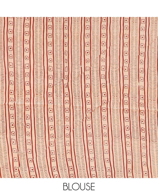 Cream floral, and sparrow machine printed kalamkari cotton saree, contrast floral-peacock border, and pallu of peacocks print