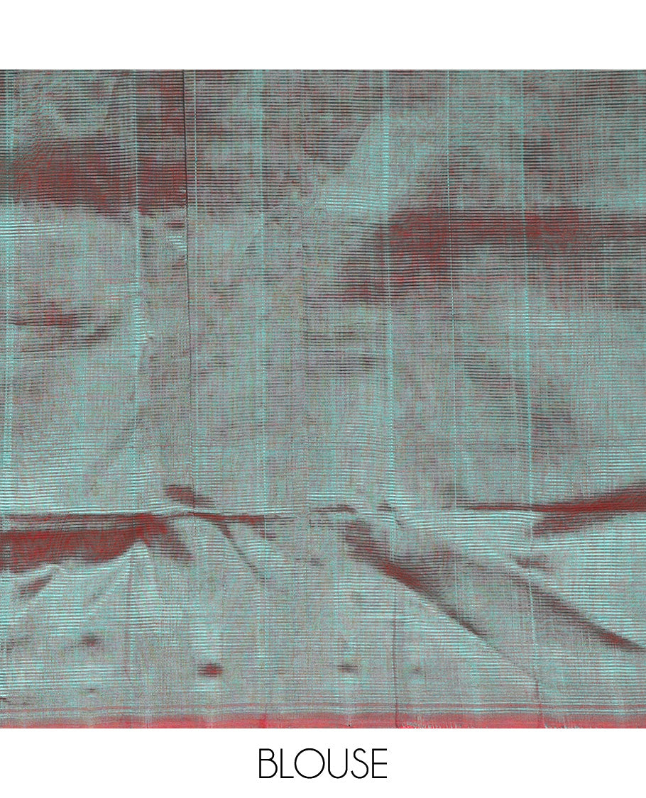 Borderless red thread stripes Mangalagiri Cotton saree, contrast striped pallu