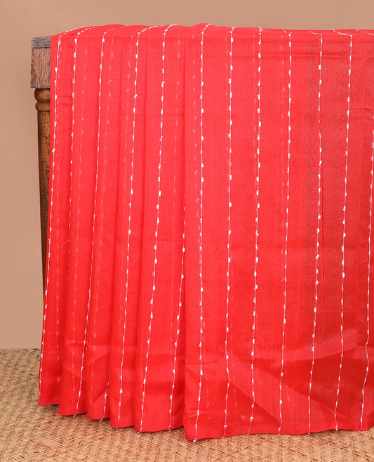 Borderless red thread stripes Mangalagiri Cotton saree, contrast striped pallu