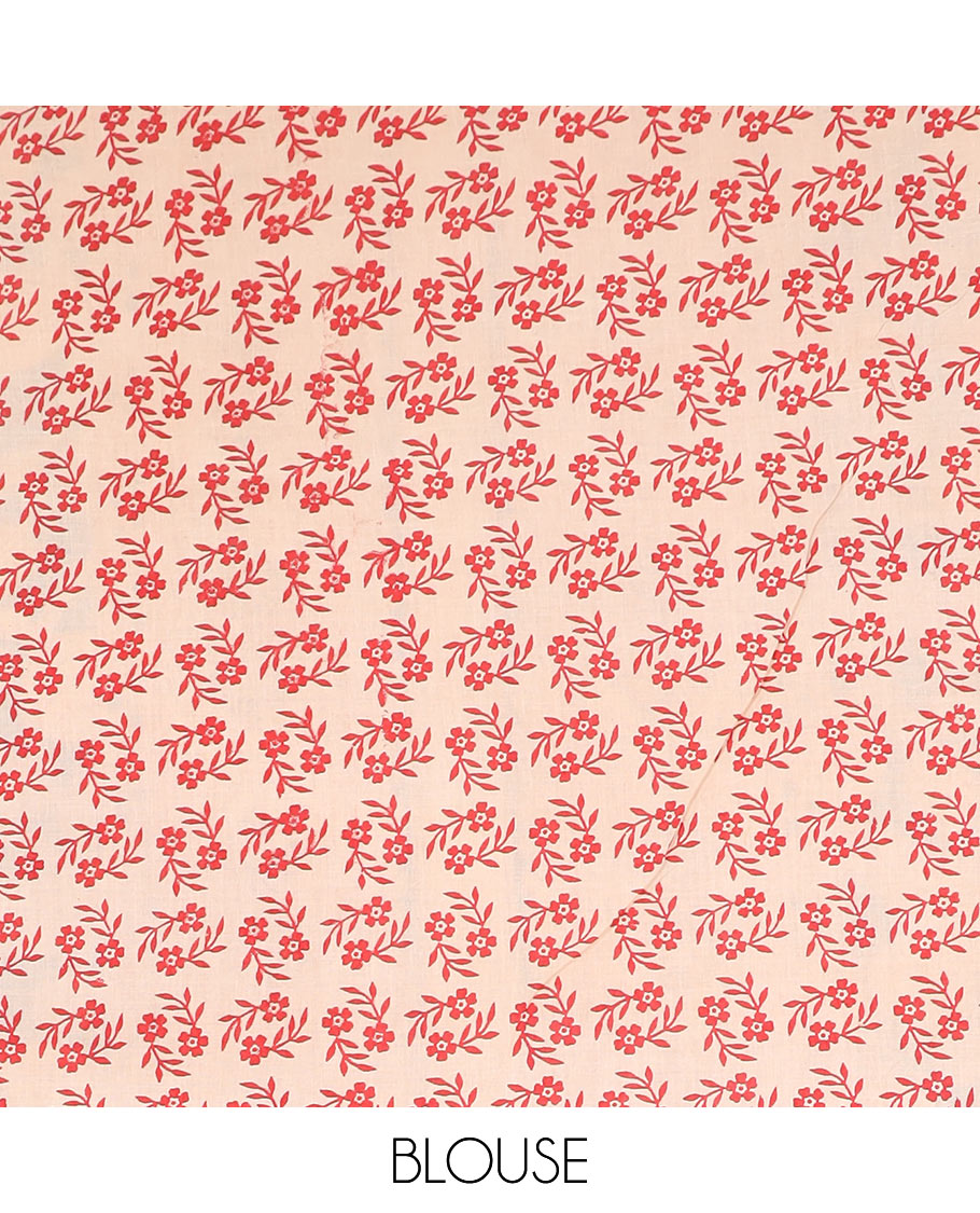 Blue flora, fauna, geometric and human motifs machine-printed cotton saree, contrast human motifs printed border, and pallu of floral-geometric print