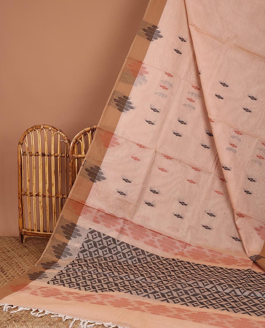Grey buttas Coimbatore cotton saree, contrast unique design border & intricate pallu