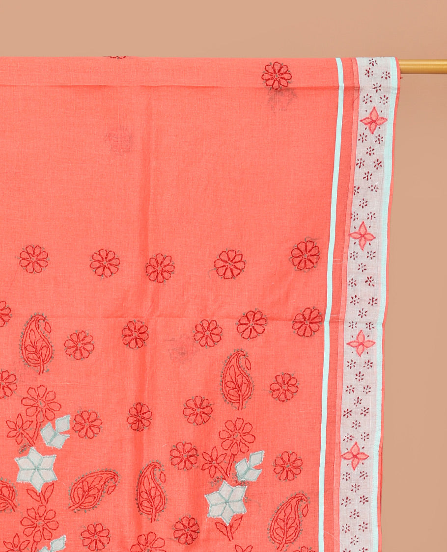 Dark Peach Lucknowi Chikankari Saree