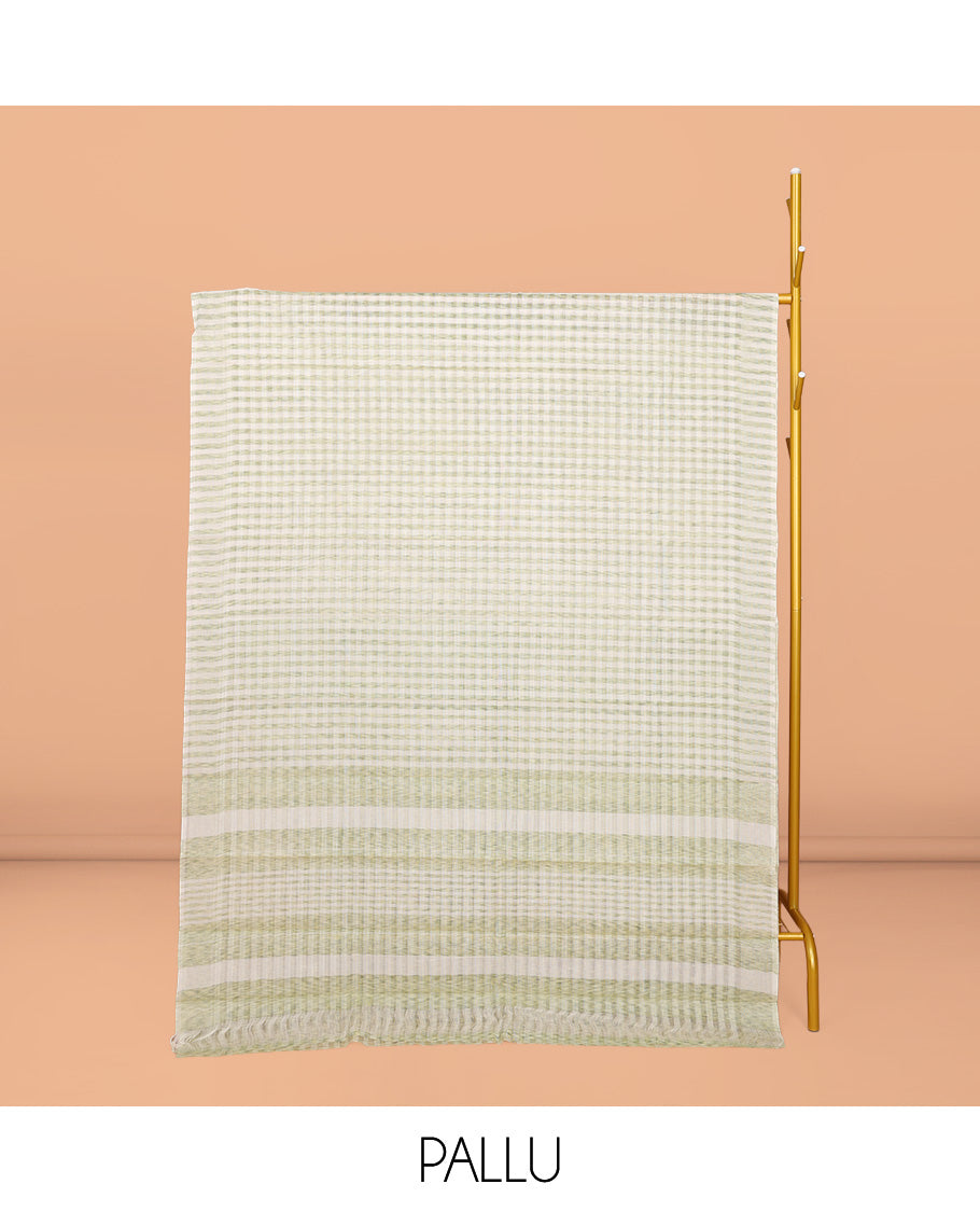 Borderless Pale Yellow Checked Chirala Cotton Saree, a Self-Pallu, and a Matching Blouse